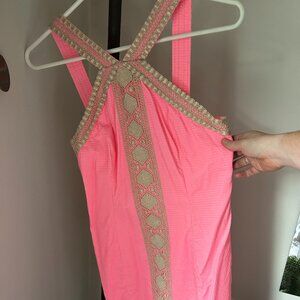 Lilly Pulitzer Ena Stretch Pink and gold dress size 2
